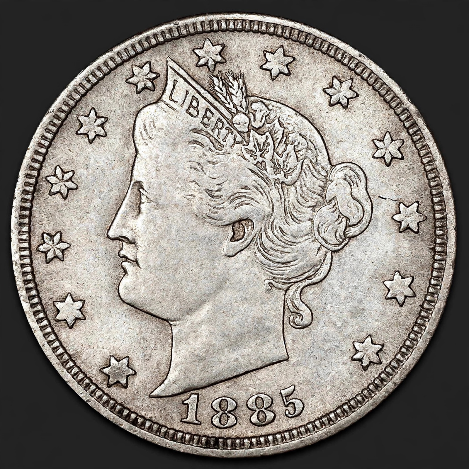 Illustration required — no exact-date photograph of the 1885 Liberty nickel was available at publication