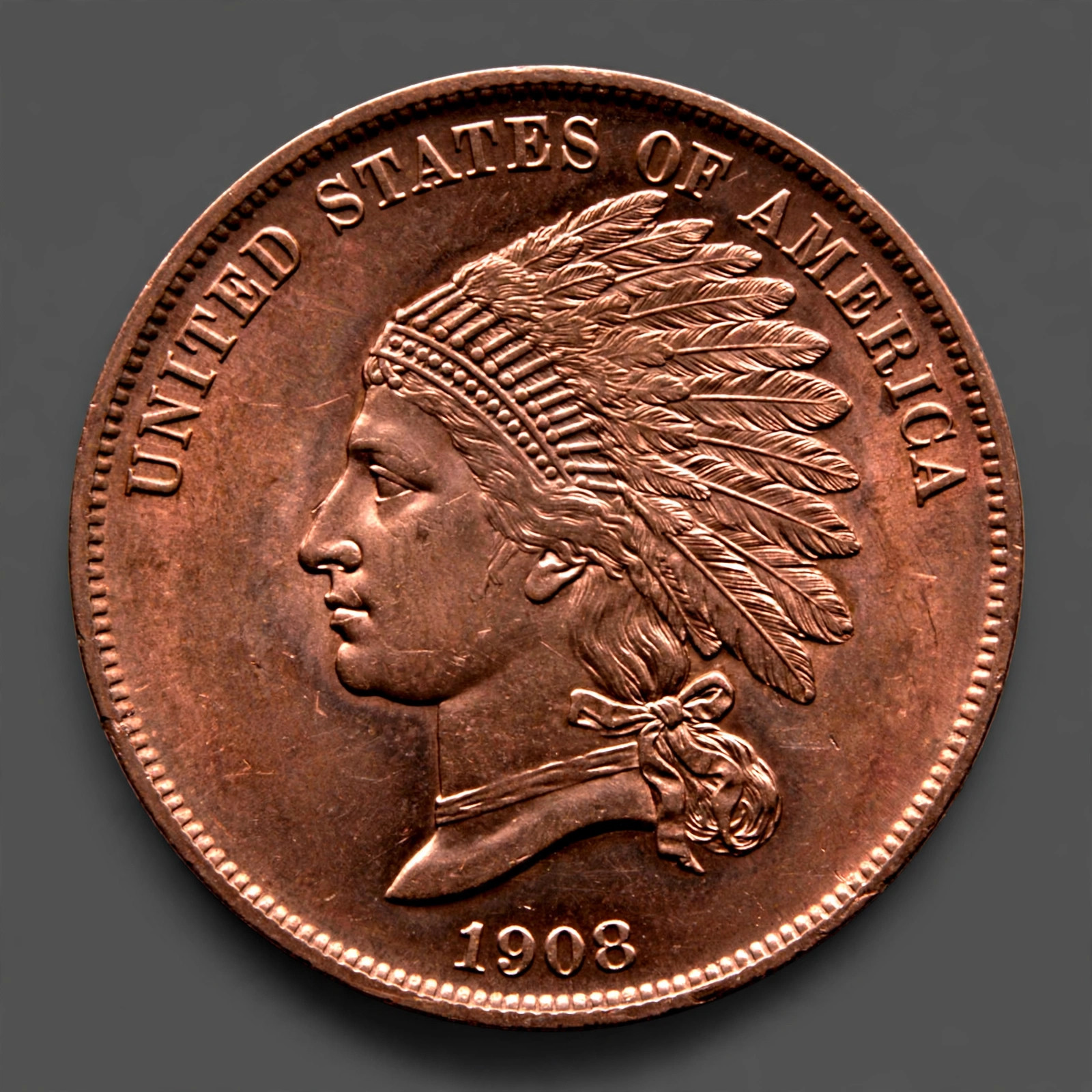 Illustration of a 1908-S Indian Head Cent: Liberty obverse; S mintmark below the wreath on the reverse.