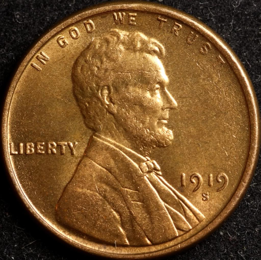 Representative San Francisco-mint Lincoln wheat cent obverse dated 1919-S (not the 1931-S), showing the S mintmark placement below the date