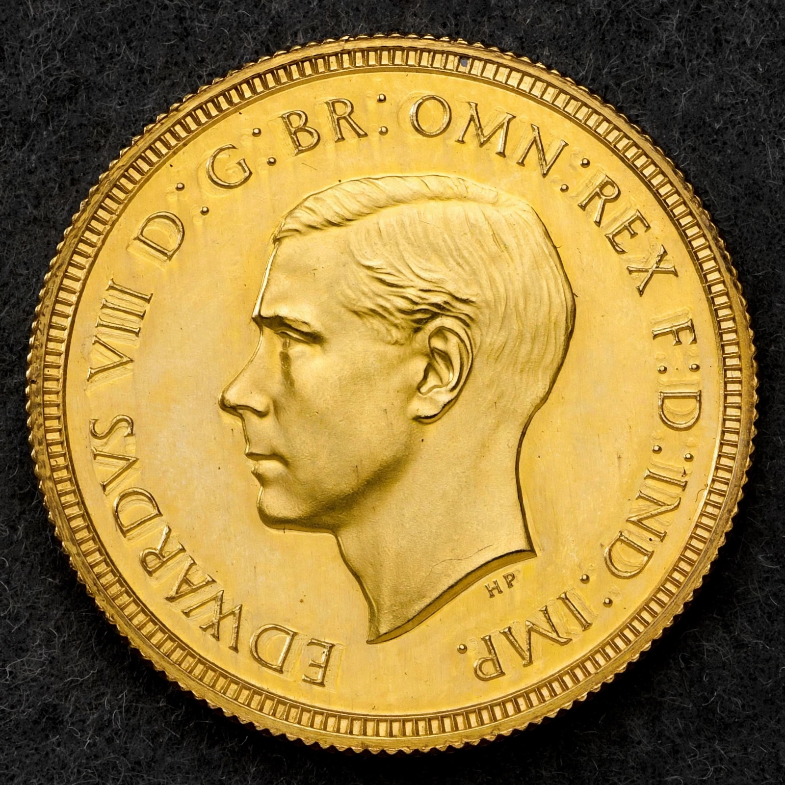 AI-generated illustration of a 1937 Edward VIII gold sovereign, obverse and reverse, for identification only
