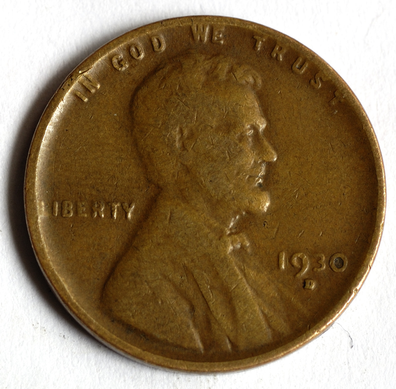 Type photo only: obverse of a 1930-D Lincoln wheat cent, shown to illustrate the wheat-cent design — NOT a 1955 doubled die