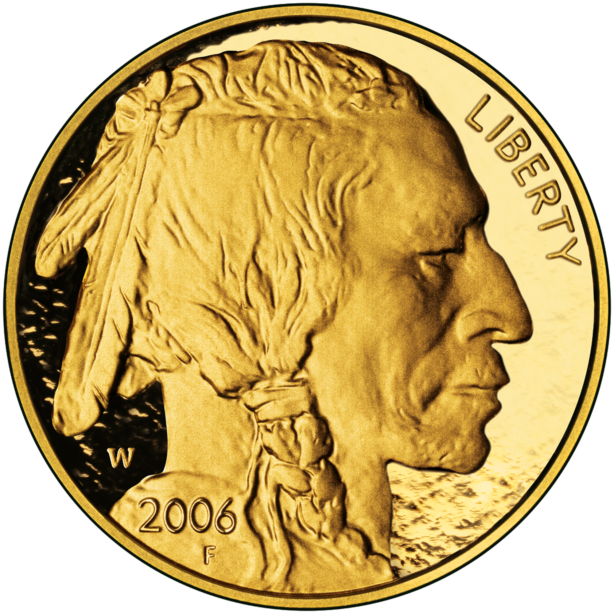 Obverse of an American Gold Buffalo proof coin; representative type photo of a U.S. gold bullion coin.