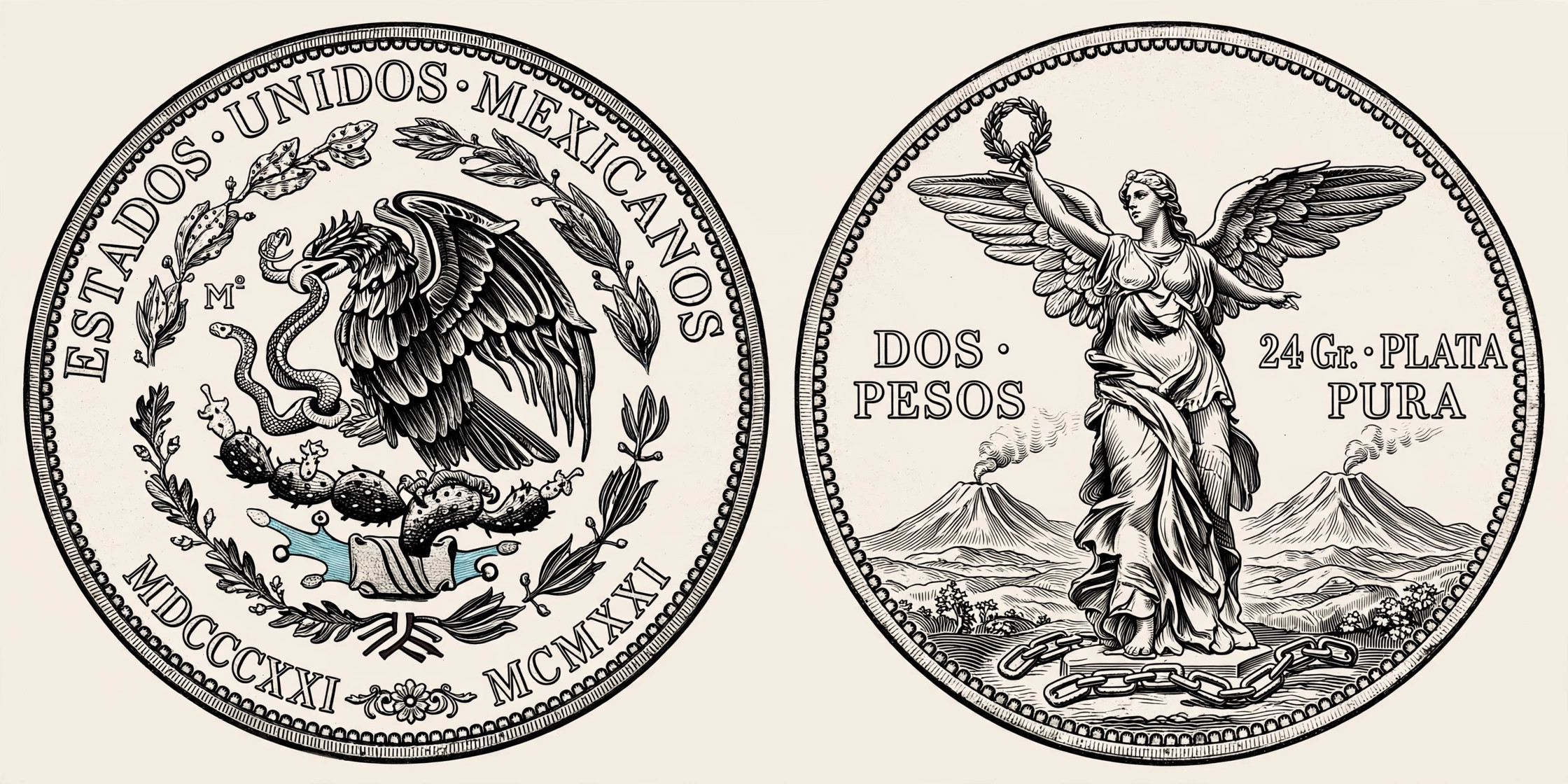 1921 Mexico 2 Pesos — Independence Centennial