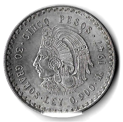 1947 Mexico 5 Pesos — Cuauhtémoc