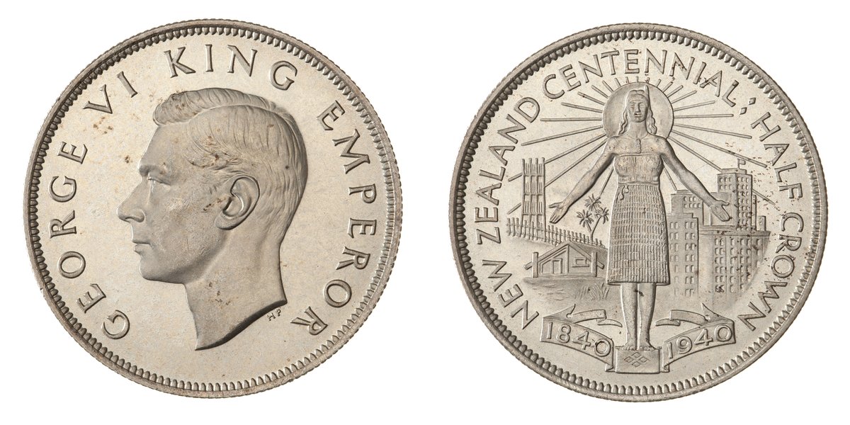 New Zealand 1940 Centennial Half Crown coin photo (2)